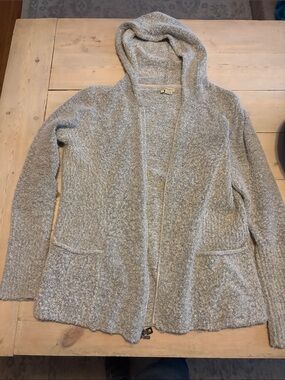 Royal Robbins Heathered Light Gray Hooded Open-Front Cardigan zip front size L